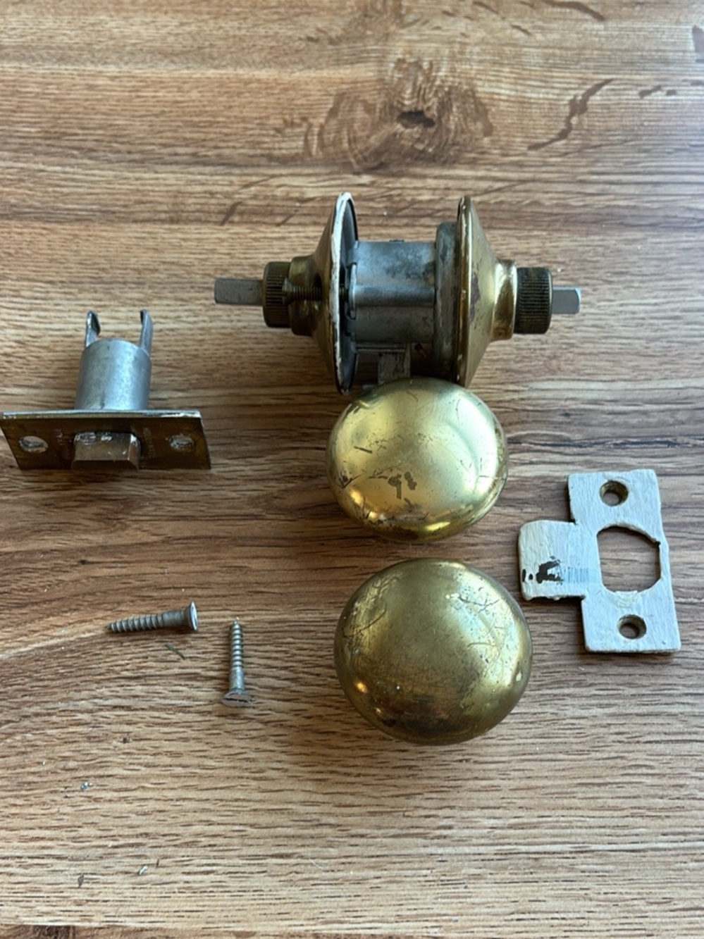 Vintage Brass Door Knob Set - Round Brass Finish (3)